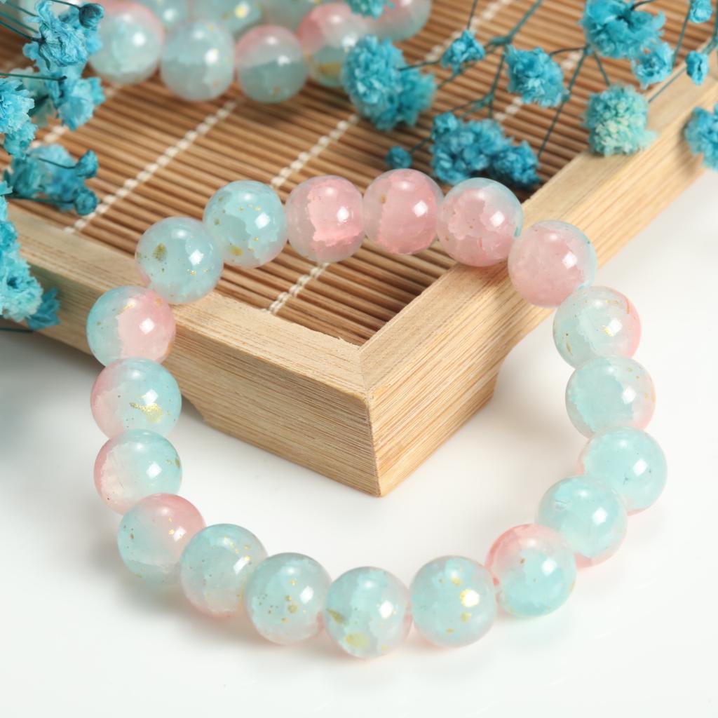 10mm Cracked Flower Glass Beaded Bracelets, Multi-Color Y2K Sweet Cool Style Bracelets for Women Fashion Jewelry Accessories