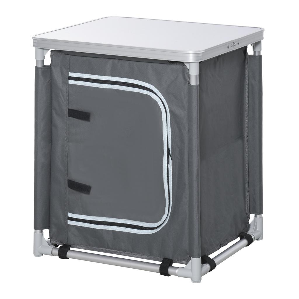 Foldable Camping Kitchen Cupboard with 2 Shelves and Carry Bag, Aluminium and Oxford Fabric 60x49x70cm Grey