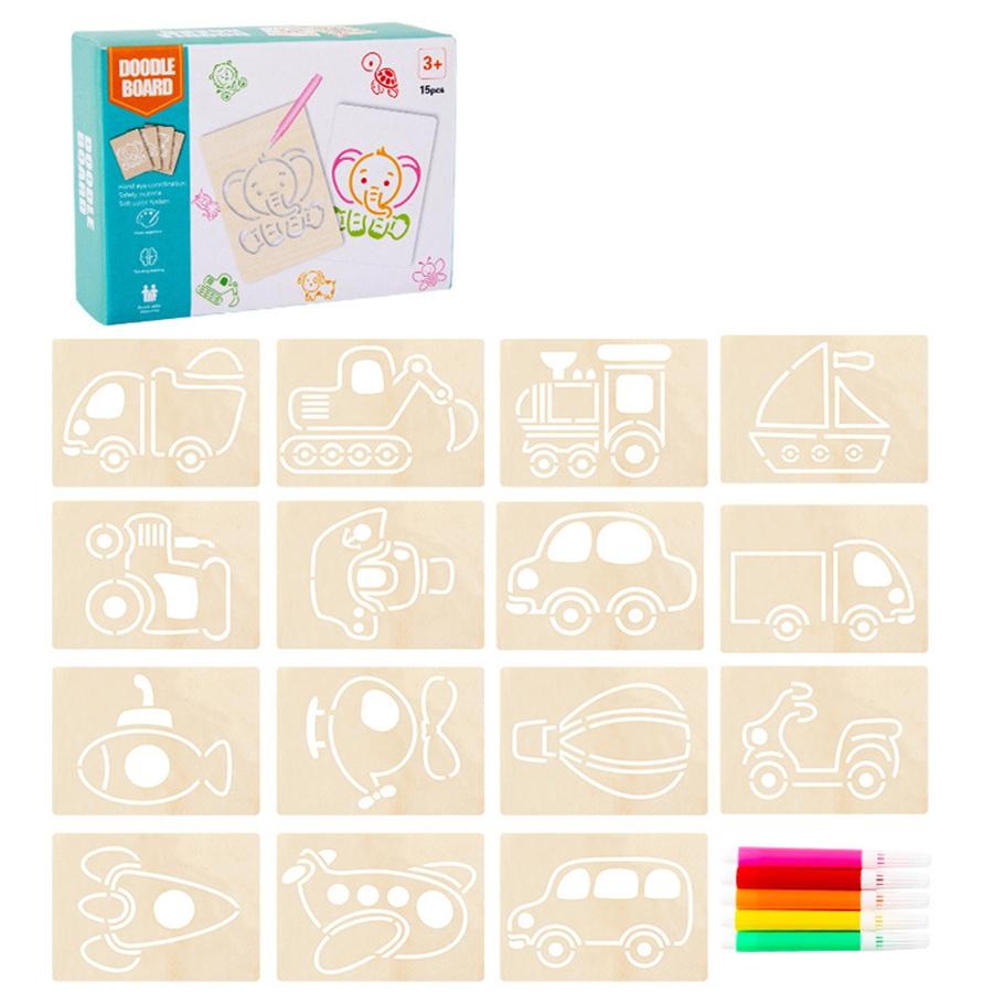 

DIY Montessori Kid Drawing Coloring Book Set Painting Stencils Template Wooden Craft Puzzle Educational Children Gift