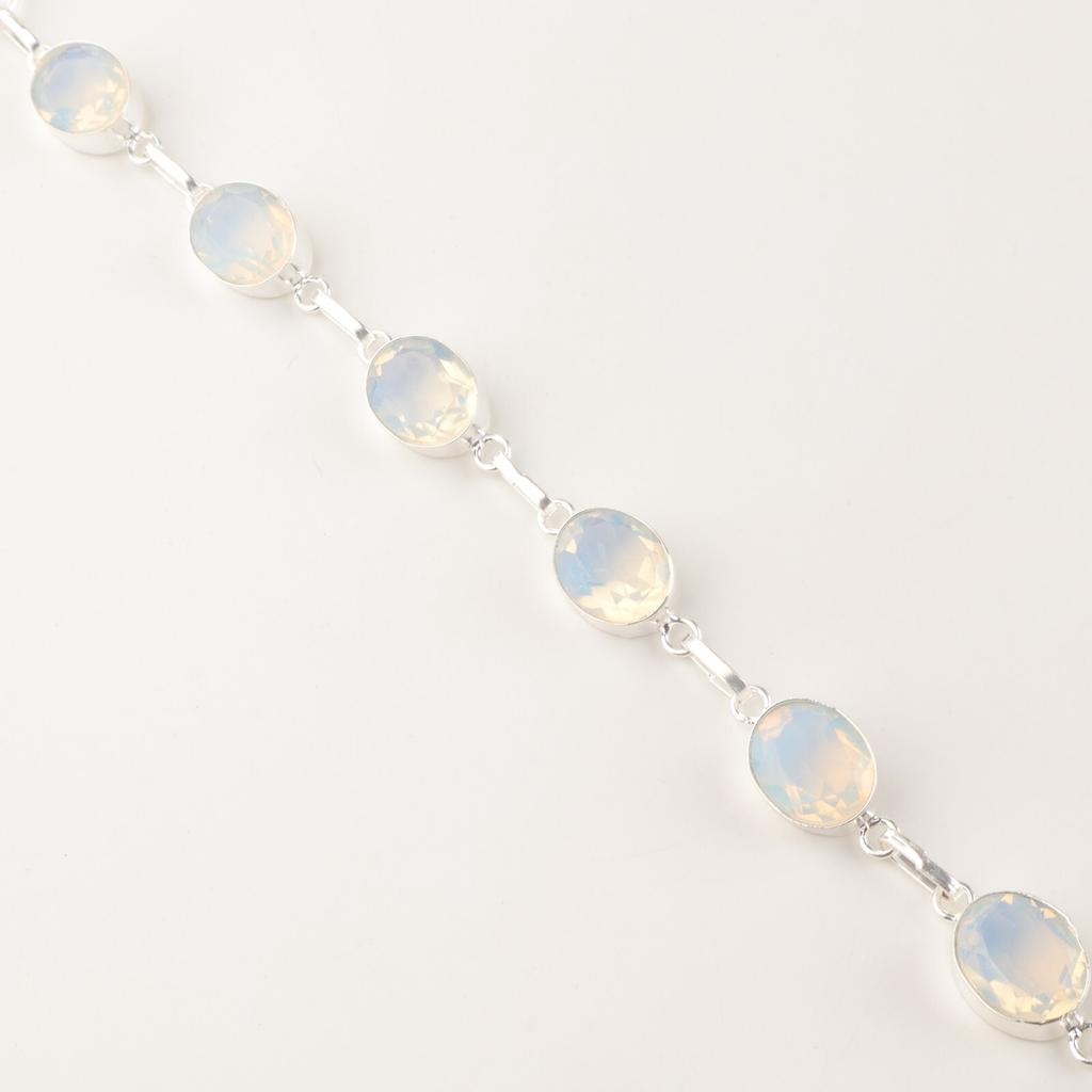 Milky Opal Gemstone 925 Sterling Silver October Birthstone Bracelet Jewelry Gift RB-5-19