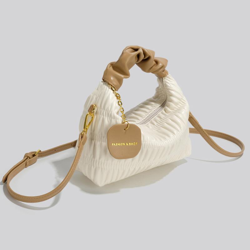 Handheld Pleated Bag  Summer PU New Small Square Bag Designer Retro Texture Single Shoulder Crossbody Bag
