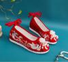 Woman New Increased Internal Embroidered Shoes String Bead Tassels Shallow Ankle Strap Hanfu Shoe Chinese Style Red Wedding Shoe