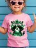 Girls Saint Patricks Day Cartoon Raccoon Four Leaf Clover T Shirt Kids Green Shamrock Short Sleeve Casual Tops