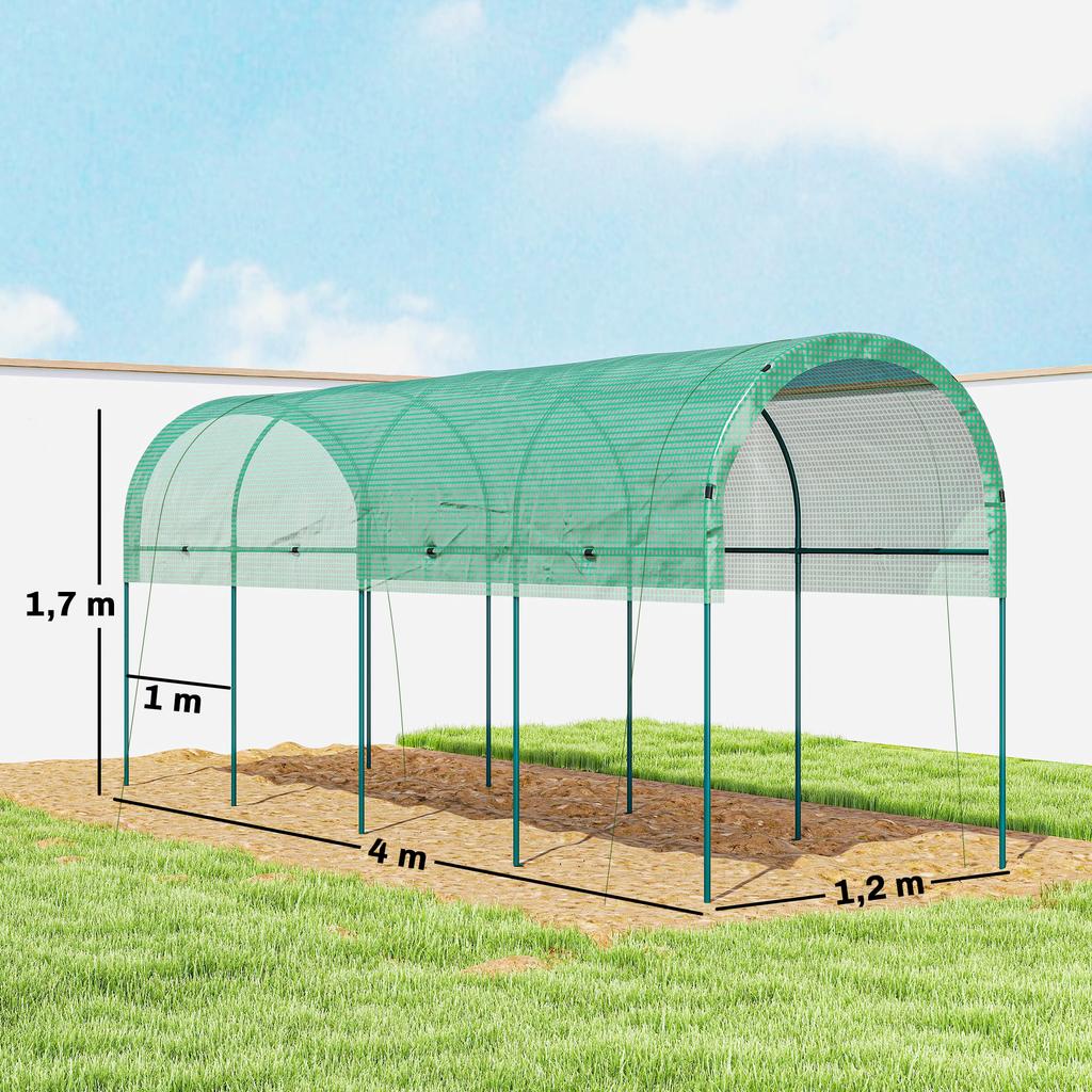 Greenhouse Winter-Resistant Foil Greenhouse with Arched Roof, Ground Anchor Hothouse 400 X 120 X 170cm Green