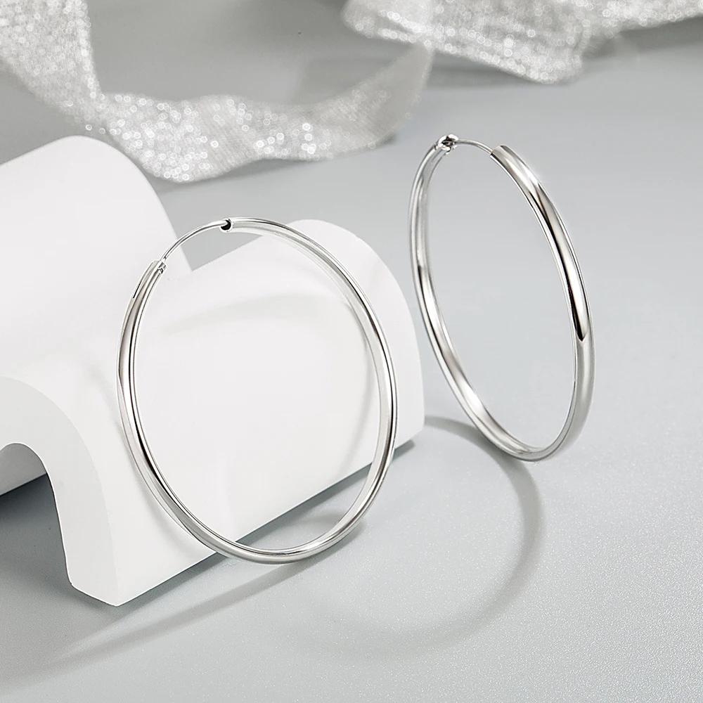 Genuine 925 Sterling Silver Women's New Jewelry Fashion Round Hoop Earrings