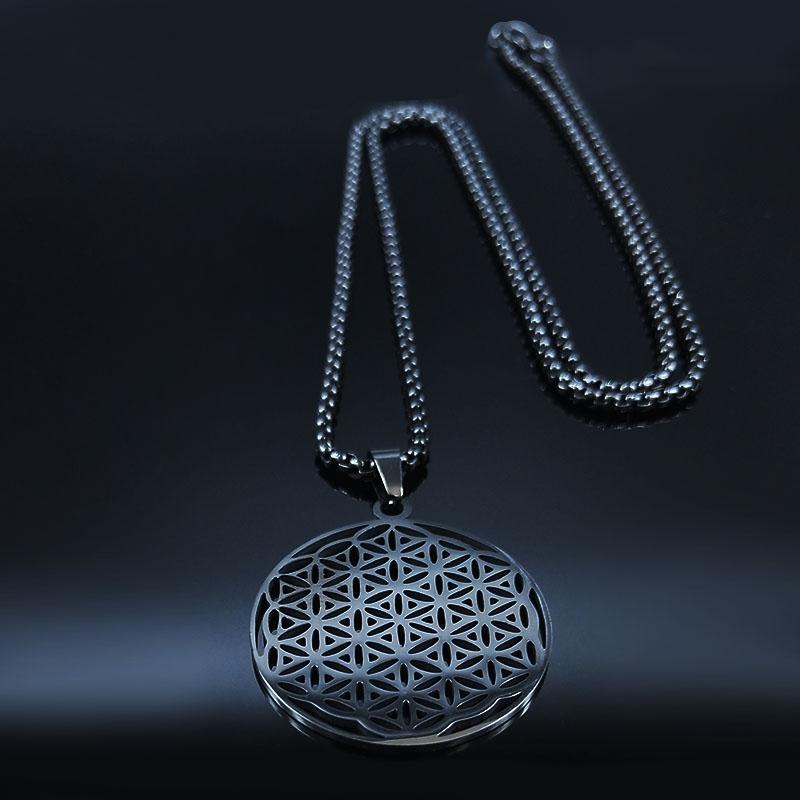 Flower of Life Stainless Steel Long Necklace for Women Men Gold Color Mandala Metatron Necklaces Jewelry Collares Para Mujer