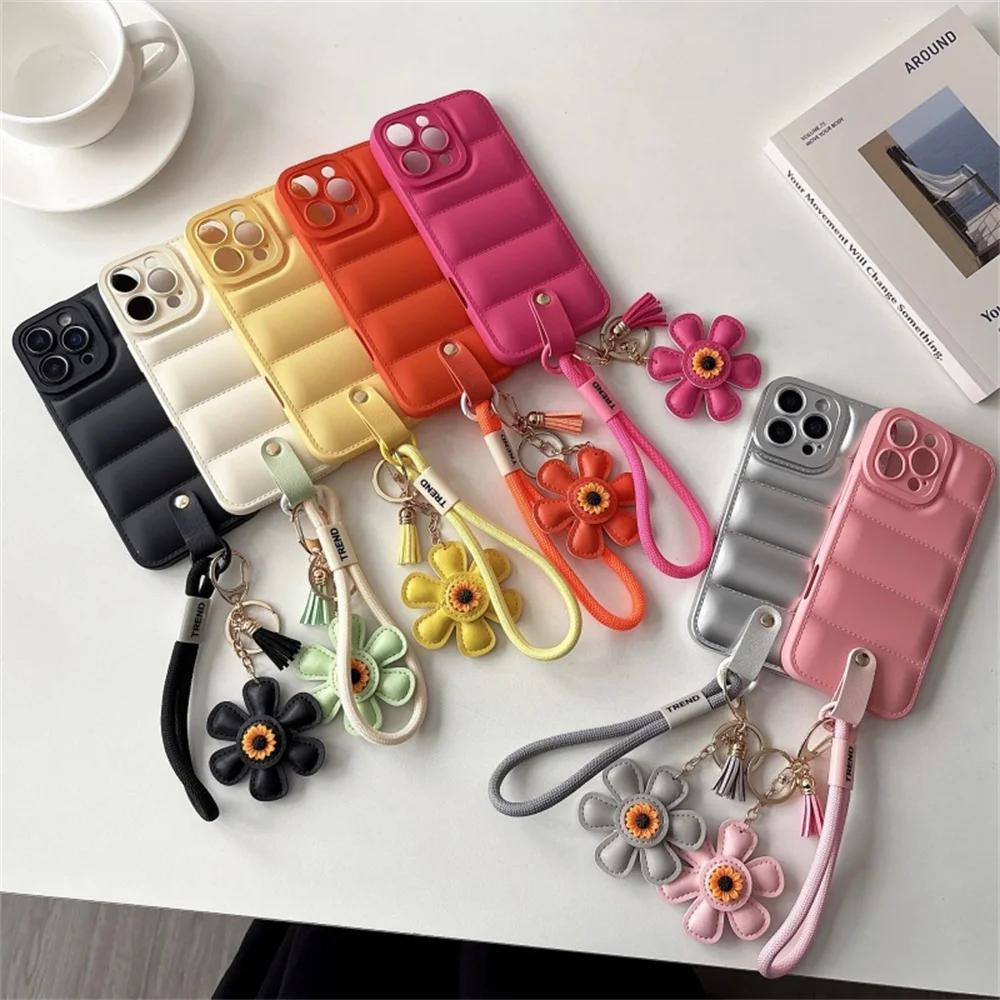 Modny Pasek na Szyję Kurtka Puchowa Etui na Telefon dla IPhone 17 Air 16E 16 15 14 13 Pro Max 12 11 X XR XS Plus Pasek na Nadgarstek Miękka Pokrowiec TPU