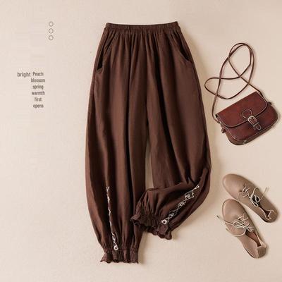 Women's Artistic Embroidery Cotton Linen Harem Pants - Slimming Casual Retro Style