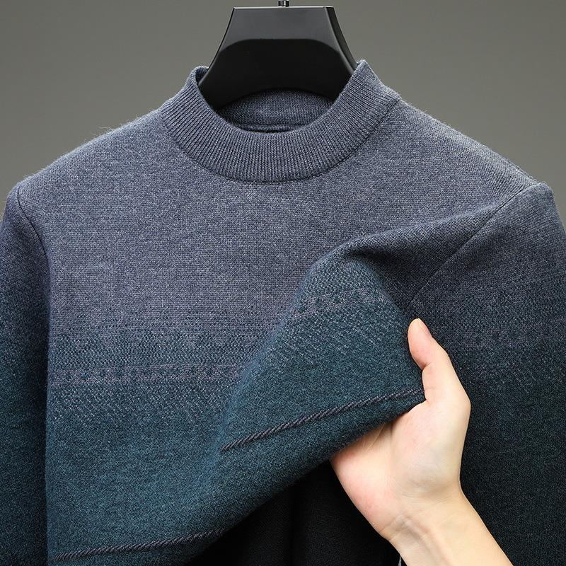 Men Round Neck Long Sleeve Mid Thickness Casual Knitted Sweater Pullover For Middle Aged Dad