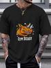 1pc Gym Beast Rhinoceros Graphic T-shirt - 180g Cotton Crew Neck Short Sleeve