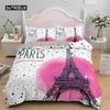 Eiffel Tower Duvet Cover King Size Paris Sunset Bedding Set Romantic France Theme Polyester Quilt Cover for Adult