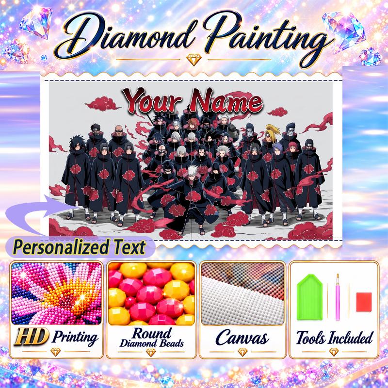 Personalized Akatsuki Naruto Diamond Art Custom Name 5D Diamond Painting Full Drill DIY Craft
