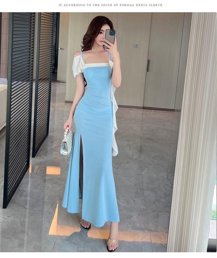 Sexy sauna pedicure overalls beauty evening dress long dress low chest thin summer