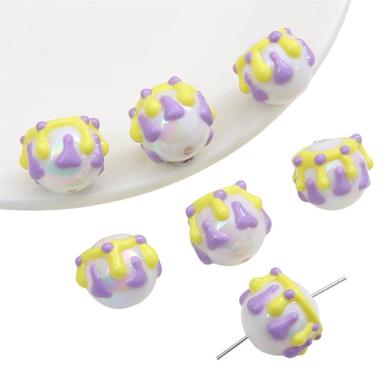 Hand-drawn Acrylic Beads Cute 16mm Spacer Charms for Keychain Jewelry DIY