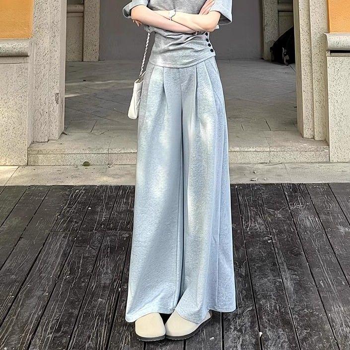 

Women s Korean Style Summer Two-Piece: Loose, Fashionable Short Sleeve Top and Slimming Long Pants 2XL (126-145 lbs)