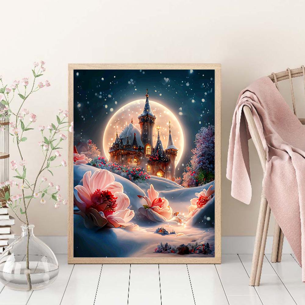Full Square/round Diy Diamond Painting Moon Castle Home Decor Embroidery Mosaic Winter House Landscape Wall Sticker