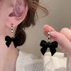 Huajie Women's Sweet Black Flocked Bowknots Earrings Brilliant Zircon Ear Studs Elegant Female Korean Fashion Tide
