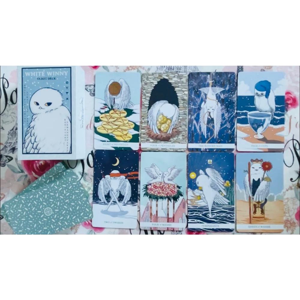 Ghid de bufniță capricioasă de tarot alb Winny de 12*7 cm pentru lecturi intuitive și auto-descoperire cu margini aurite, ambalat în cutie rigidă