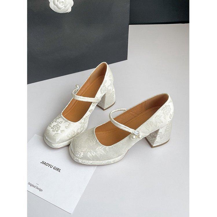 

Trendy fashion, beautiful focus! High heel (6-8cm) Rubber thick heel one pedal cow velvet ( 40 абрикосовий