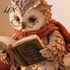 Reading Owl Statue for Home Decor Figurine, Creative with Glasses Scarf Boots And Open Book, Whimsical Reader Gift Teachers Sculpture Book Nook Shelf