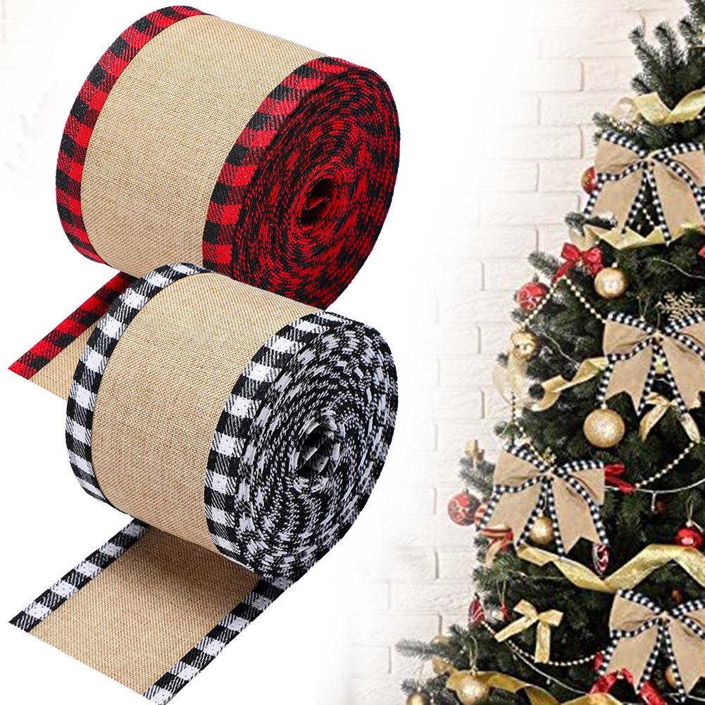 Rustic Style Christmas Ribbon Imitation Linen Ribbon Plaid Edging Ribbon
