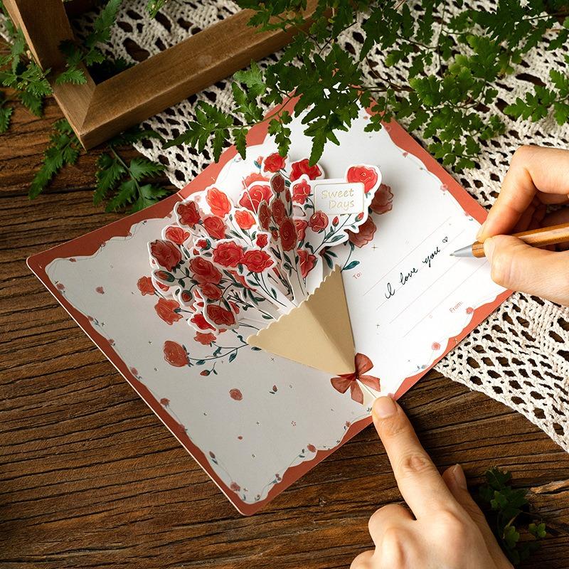 3D Creative Flower Greeting Card Flower Blessing Card for Teachers Thank You Card Birthday Party Invitation Valentine's Day Gift