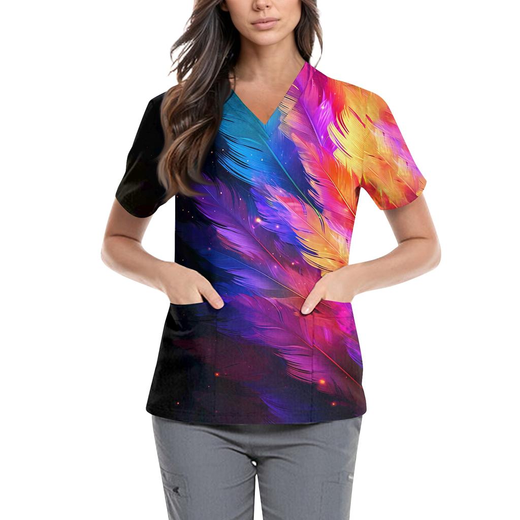 Women's  Carnival Themed Outfit Party Mask Pattern Caregiver Top