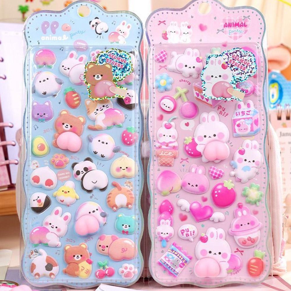 DIY 3D Niedlicher Hasen-Pfirsich-Aufkleber Kawaii Tieraufkleber - Squishy Fidget Aufkleber für Handyhülle Scrapbook, Lustiges Stressabbau-Geschenk