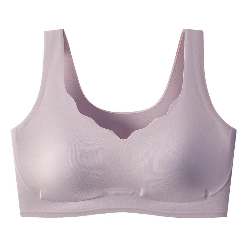 Ice Silk Rabbit Ear Underwear Women's Big Breasts Show Small Gathering Vest Type Invisible Seamless Liquid Foundation Bra Summer Thin
