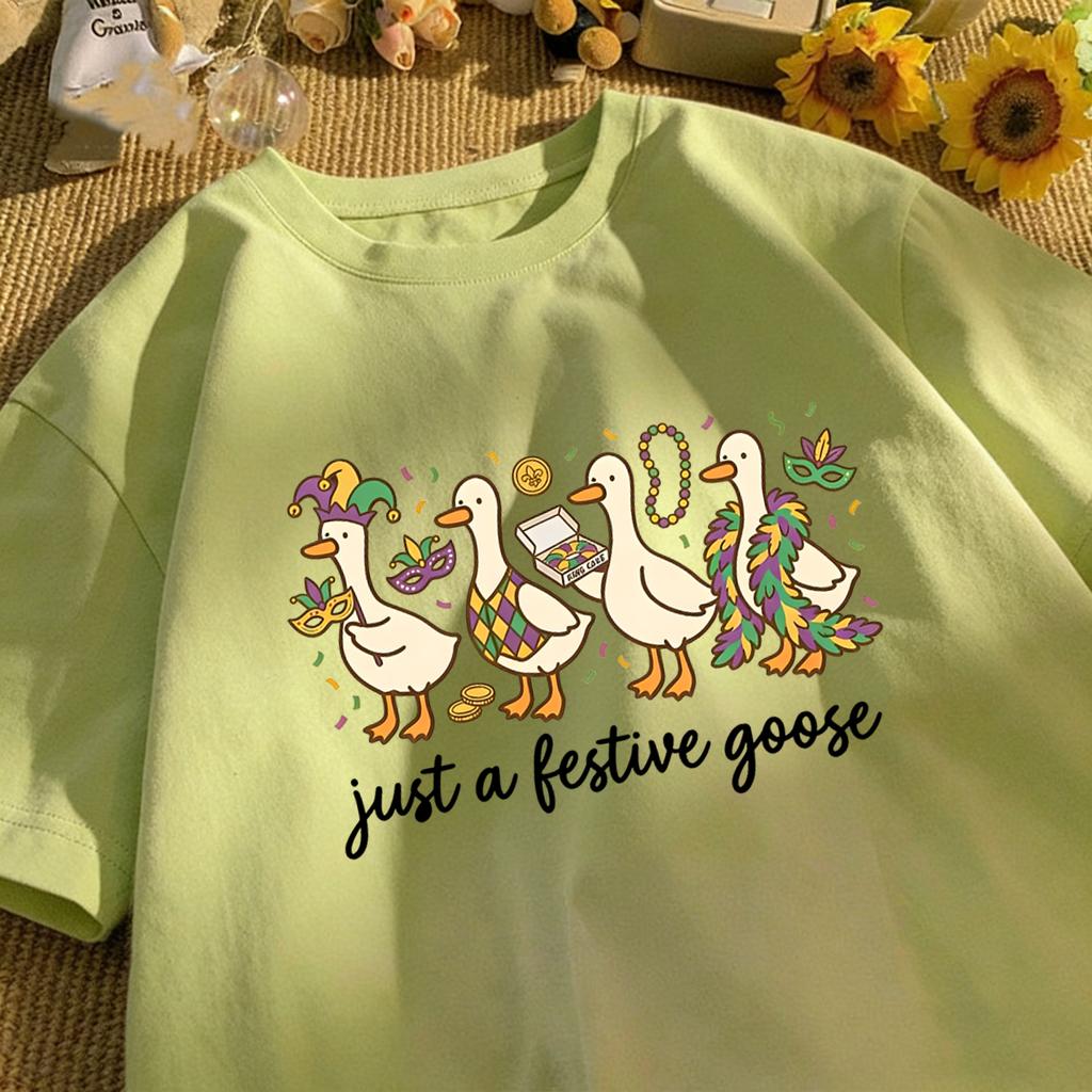 Just A Bestive Goose Print Unisex Basics T-Shirt Summer Loose Short Sleeve O-Neck Cotton Tee Fashion Unisex All-Match Clothing