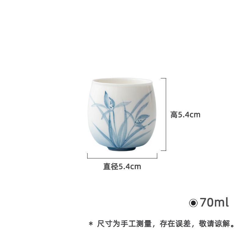 2pc/lot Hand Drawn Orchid Jade Mud Teacup Ancient Tea Bowl Tea Pair Tea-tasting Personal Cup Jianzhan Master Cups Teaware 70ml