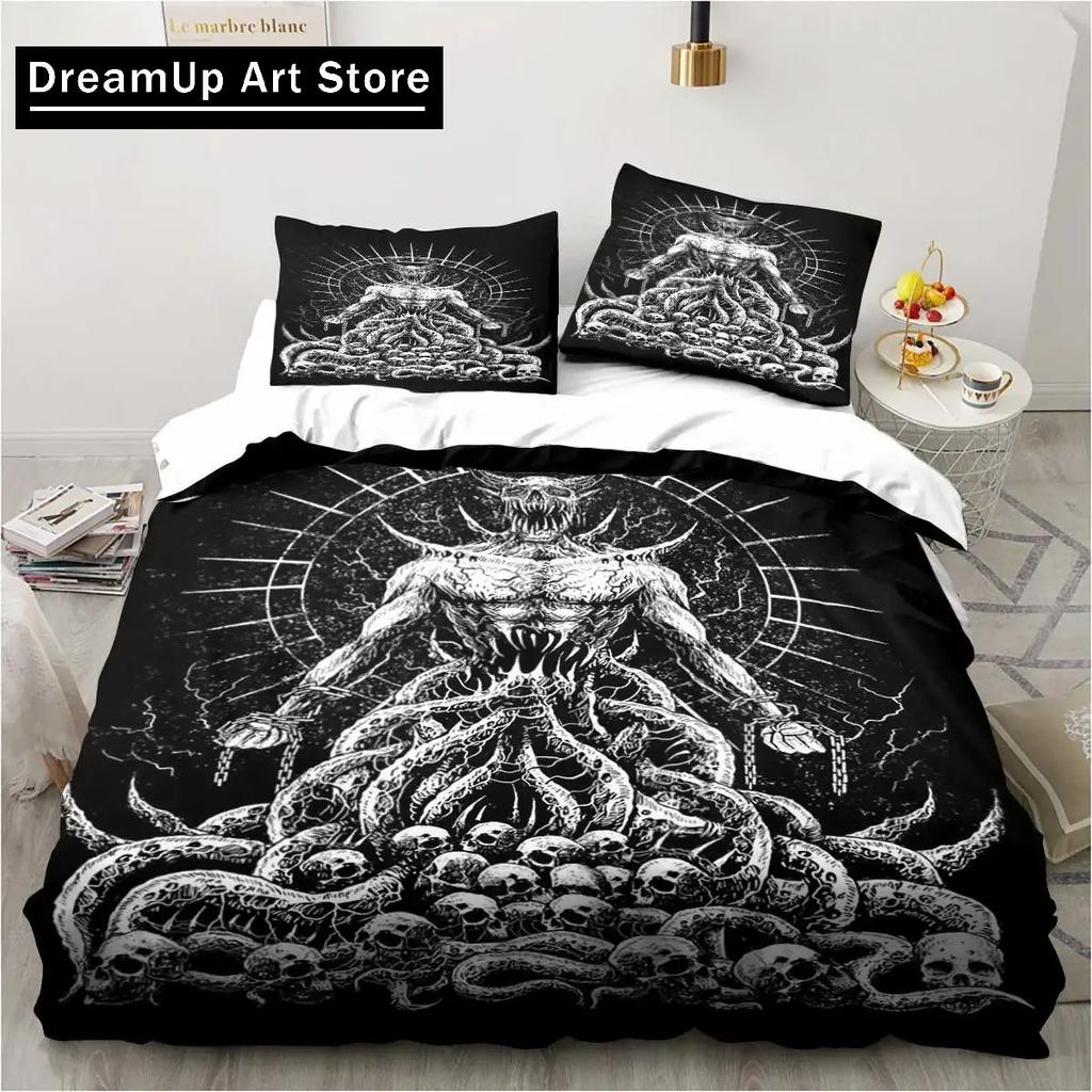 Baphomet Satan Demon Evil Christmas Navidad Bedding Set Boys Girls Twin Queen Full Size Duvet Cover Pillowcase Bed Adult