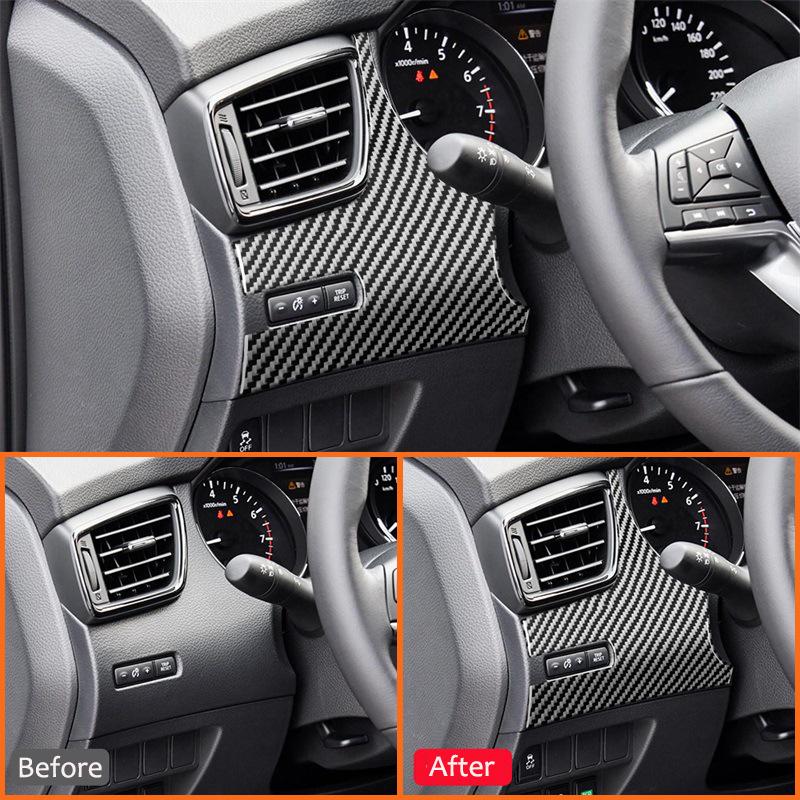 For Nissan X-TRAIL 2014-2018 Carbon Fiber Car Headlight Buttons Head Lamp Panel Trim Cover Decoration Sticker Interior Parts
