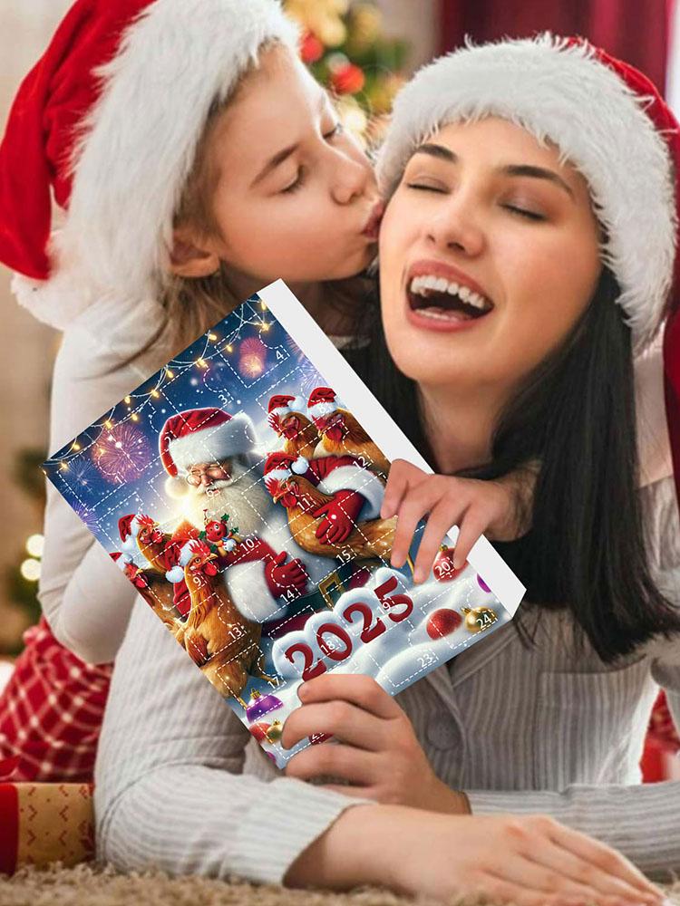 Christmas Countdown Calendar Chicken with Santa Hats 2D Hanging Ornament Christmas Advent Calendar Chicken Countdown Calendar