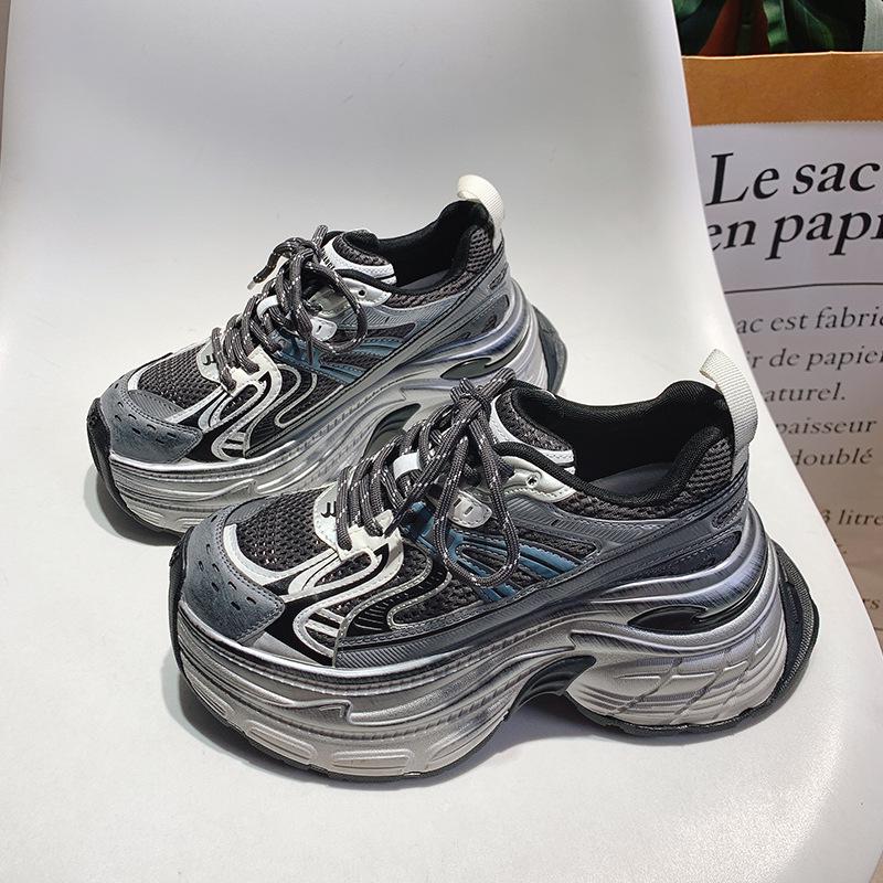 Women s Height-Enhancing Retro Street-Style Sneakers - 2025 Spring, Thick-Soled, 7cm Boost for Petite Sizes. 36