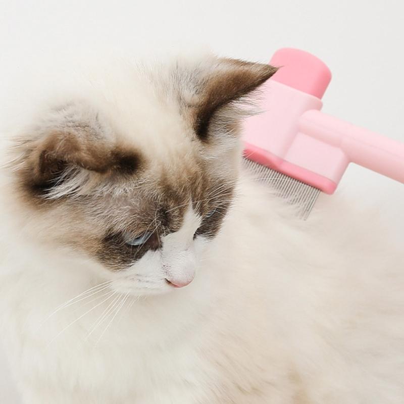 Pet Hair Removal Tool Fleas Comb for Dogs Cats Lice Cats Brush with Release Button Selfs Cleaning with Long Short Teeth