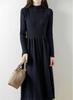 Yino Knit Midi Long High Slim Everyday Women's Dress, Sleeves, Flared, Waist, Fit, Stretchy, Slimming, Figure-Flattering, Warm, Cute, Stylish, Wear,