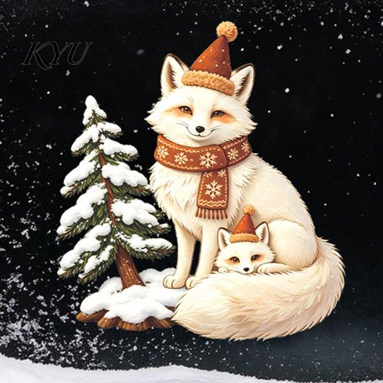 Winter Atmosphere Sticker Christmas Fox Window Clings, Forest Animal Double-Side Sticker, Cute Graphics Reusable Static Glass Decals for Holiday
