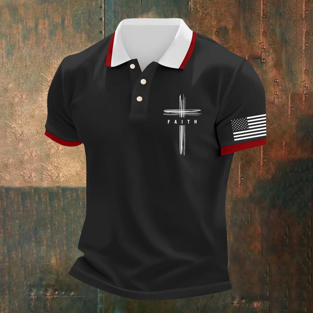 Herren Lässiges Independence Day Bedrucktes Hals Kurzarm T-Shirt