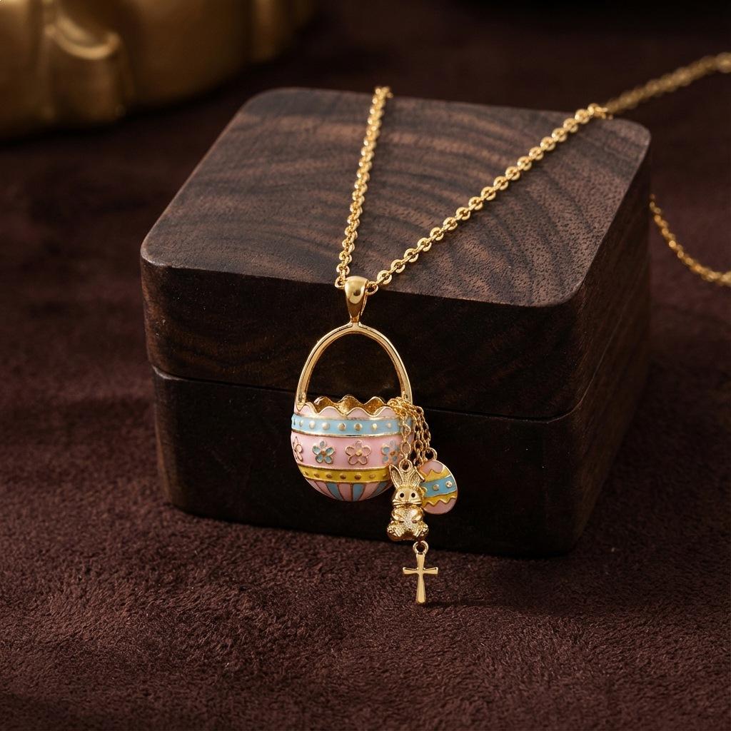 Easter Painted Basket Pendant Necklace Simple Versatile Light Luxury Collarbone Chain Girlfriend Gift