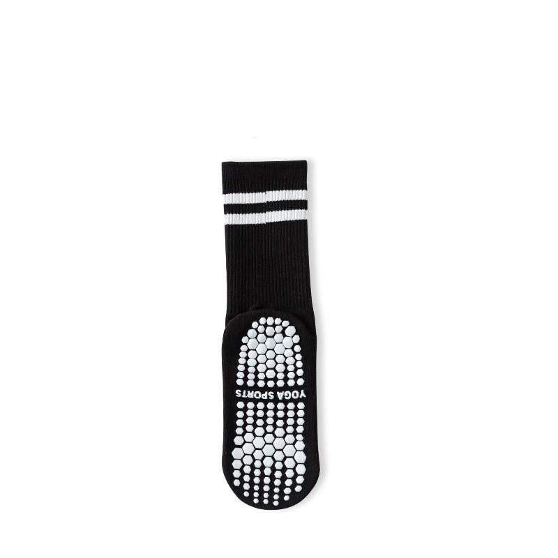 Macaron Striped Simple Cotton Mid-calf Women Yoga Socks Bottom Silicone Non-slip Sports Socks Indoor Dance Fitness Pilates Socks