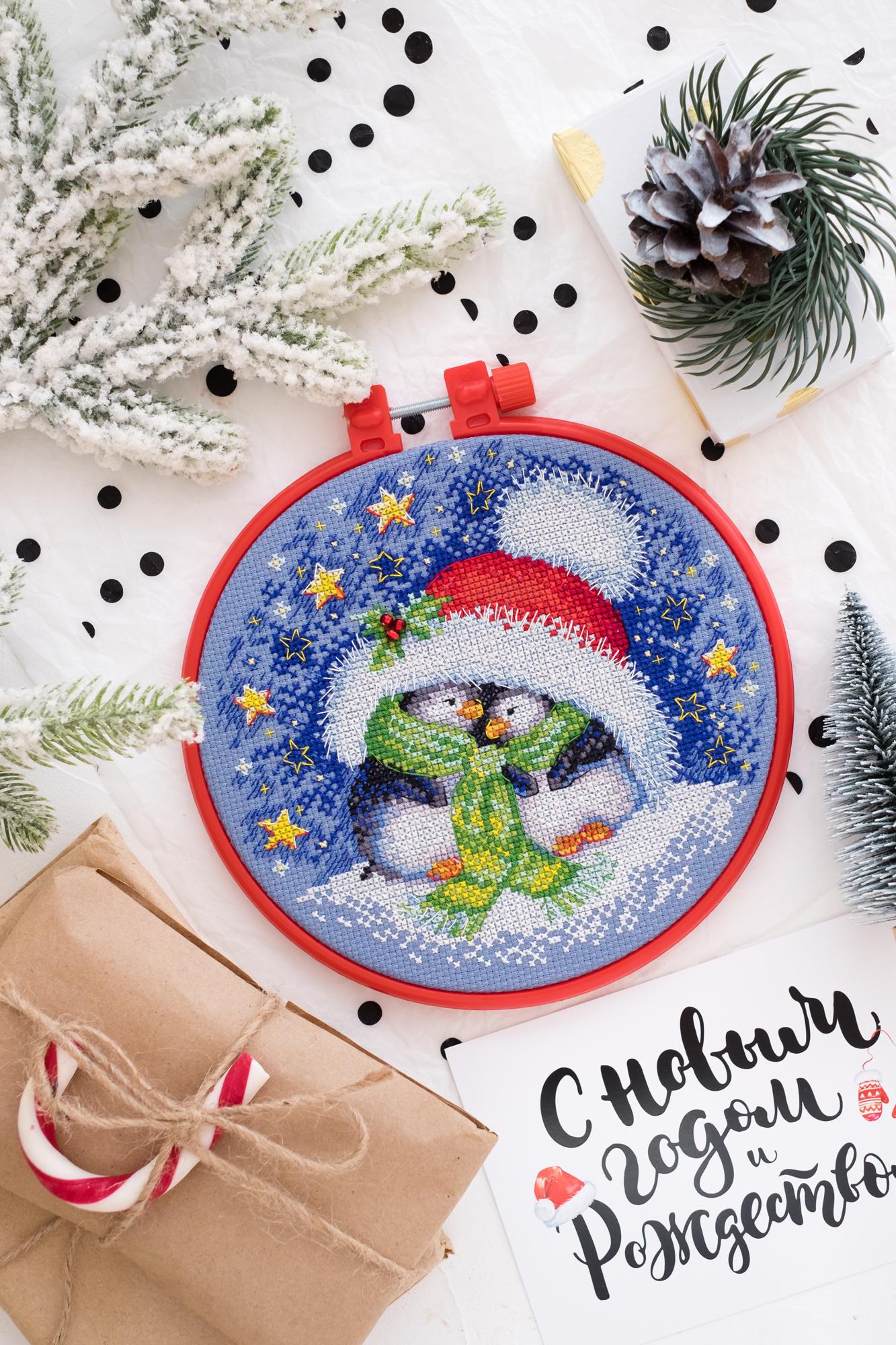 

Набір для вишивання хрестиком Абріс Арт Солодка парочка penguins 150*150mm