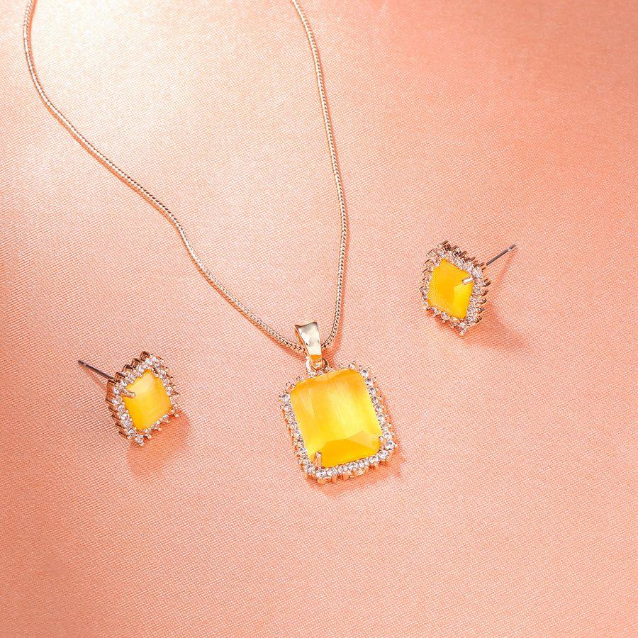 Estele Quadratischer Designer-Anhänger mit Zirkonia und gelben Steinen aus Roségold für Damen