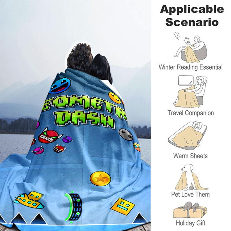 1pz Coperta Stampa Geometry Dash, Coperta Leggera per Divano, Letto - Morbida e Calda, Regalo per Tutte le Stagioni come Natale, Halloween