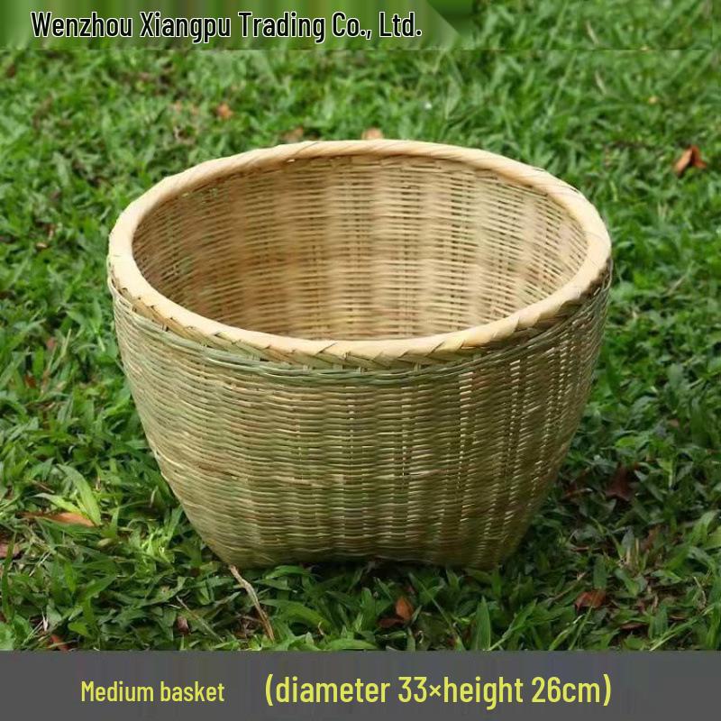 Large Yellow Bamboo Woven Basket for Storage and Display