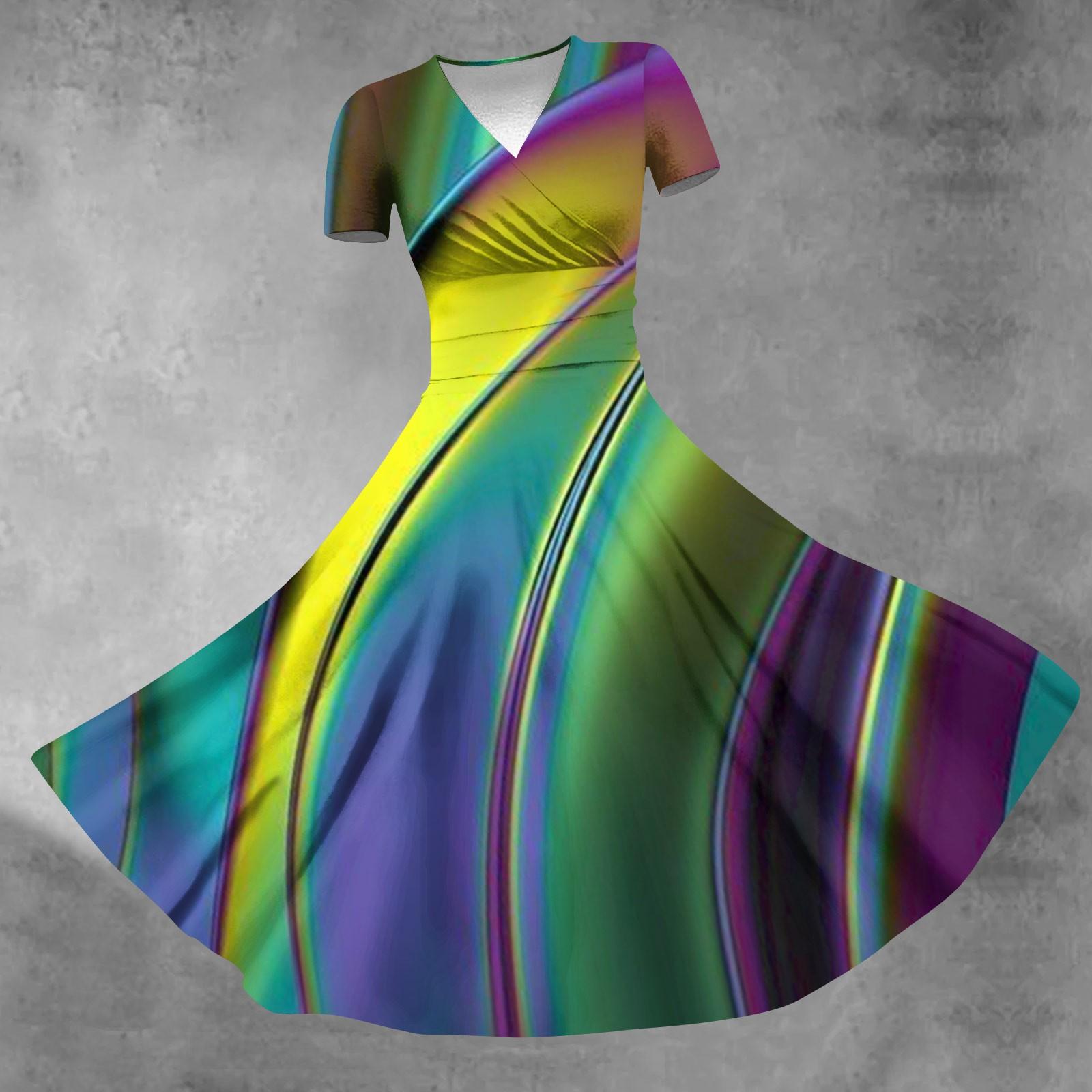 

2024 Весна и лето женское повседневное свободное платье с короткими рукавами и v-образным вырезом с принтом XL жёлтый