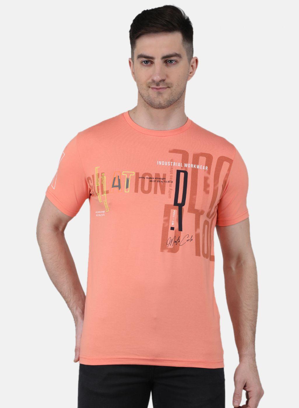 Monte Carlo Men Regular Fit Peach Tshirt XXL