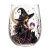 Witch Crystal Ball Stemless Glass Cup Pumpkin Moon Star Occult Fantasy Halloween Cocktail Gift Tumbler