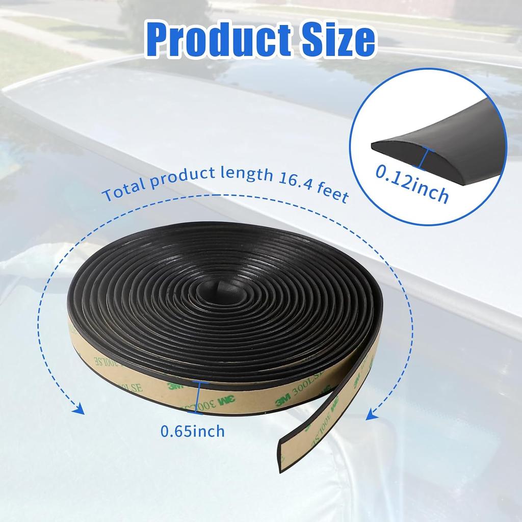 16.4Ft Car Weather Stripping, Automotive Sunroof Rubber Seal Strip, Flexible Dustproof Weather Strip Trim for Front Rear Windshield, Universal Car