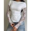Damen Spitze Patchwork Langarm T-Shirt 2026 Neues Sexy Figurbetontes Top